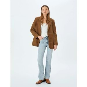 İspanyol Paça Yırtmaç Detaylı Pantolon - Slim Flare Jean 5SAL40044MD - KOTON - ORTA İNDİGO - 25/32