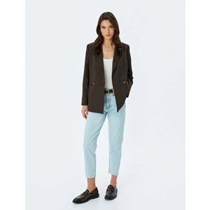 Yüksek Bel Düğmeli Kot Pantolon - Mom Jean - KOTON - AÇIK İNDİGO - 30/32