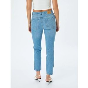 Düz Paça Düğmeli Kot Pantolon - Slim Straight Fit Jean 5SAL40056MD