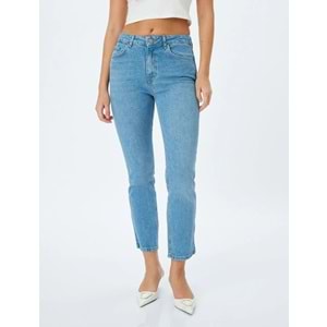 Düz Paça Düğmeli Kot Pantolon - Slim Straight Fit Jean 5SAL40056MD