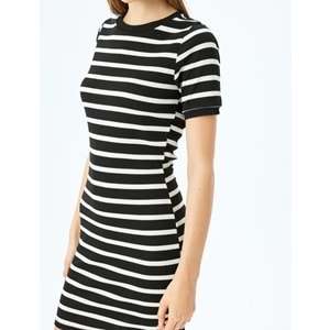 Bisiklet Yaka Kısa Kollu Fitilli Mini Bodycon Elbise 5SAL80042IK