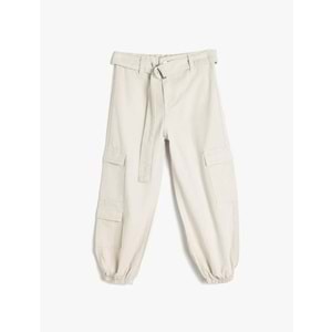 Kız Çocuk Kemer Detaylı Jogger Pantolon 5SKG40030AD - KOTON - GRİ - 9-10 YAŞ