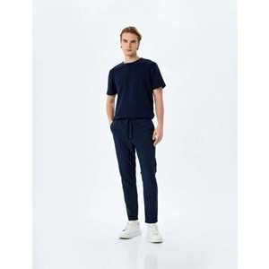 Slim Fit Viskon Karışımlı Beli Bağcıklı Pantolon 5SAM40031HW - KOTON - LACİVERT - 40