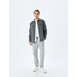 Slim Fit Viskon Karışımlı Beli Bağcıklı Pantolon 5SAM40031HW - KOTON - ANTRASİT - 40