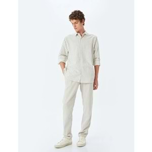 Düğmeli Gömlek Yaka Slim Fit Çizgili Gömlek 5SAM60004HW