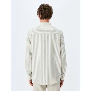 Düğmeli Gömlek Yaka Slim Fit Çizgili Gömlek 5SAM60004HW
