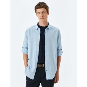 Pamuklu Kol Detaylı Klasik Gömlek 5SAM60020HW