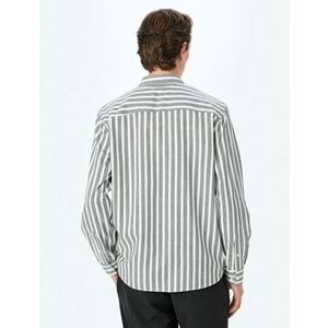 Çizgili Uzun Kollu Düğmeli Yaka Slim Fit Gömlek 5SAM60023HW - KOTON - KAHVERENGİ - M
