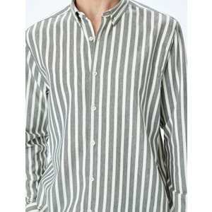 Çizgili Uzun Kollu Düğmeli Yaka Slim Fit Gömlek 5SAM60023HW - KOTON - KAHVERENGİ - M