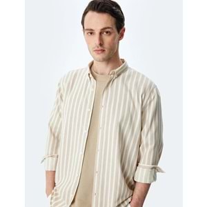 Çizgili Uzun Kollu Düğmeli Yaka Slim Fit Gömlek 5SAM60023HW