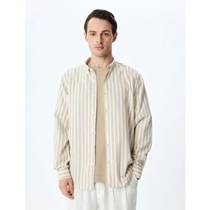 Çizgili Uzun Kollu Düğmeli Yaka Slim Fit Gömlek 5SAM60023HW