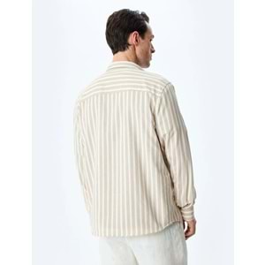 Çizgili Uzun Kollu Düğmeli Yaka Slim Fit Gömlek 5SAM60023HW