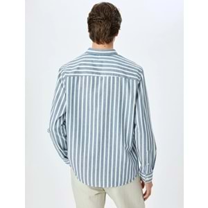 Çizgili Uzun Kollu Düğmeli Yaka Slim Fit Gömlek 5SAM60023HW - KOTON - LACİVERT - M