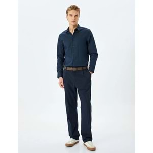 Yarım İtalyan Yaka Uzun Kollu Slim Fit Gömlek 5SAM60055HW - KOTON - LACİVERT - XL