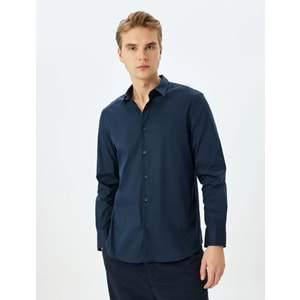 Yarım İtalyan Yaka Uzun Kollu Slim Fit Gömlek 5SAM60055HW