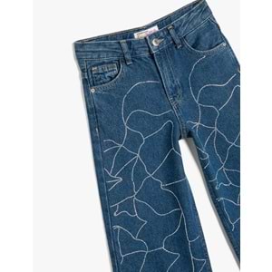 Kız Çocuk Taş Detaylı Kot Pantolon - Wide Leg Jean 5SKG40052AD - KOTON - ORTA İNDİGO - 5-6 YAŞ