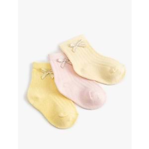 Kız Bebek 3'lü Fiyonklu Çorap Seti 5SMG80002AA - KOTON - MULTİCOLOR - 6-12 AY
