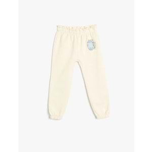 Kız Bebek Jogger Eşofman Altı Kedi Baskılı Beli Bağcıklı 5SMG40029AK - KOTON - BEJ - 4-5 YAŞ