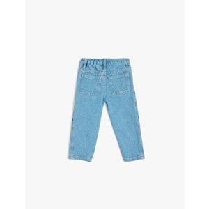 Kız Bebek Nakış Detaylı Pamuklu Denim Pantolon 5SMG40007AD - KOTON - AÇIK İNDİGO - 12-18 AY