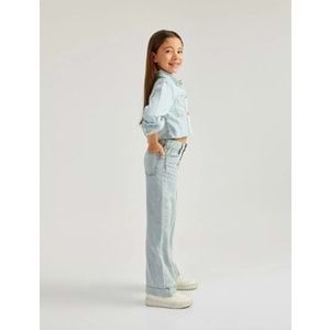 Kız Çocuk Bol Paça Pamuklu Denim Pantolon 5SKG40059AD