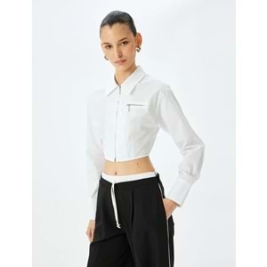 Slim Fit Klasik Yaka Crop Fermuarlı Gömlek 5SAK60136PW - KOTON - BEYAZ - 36