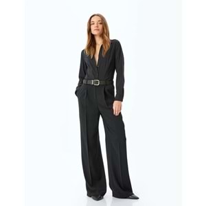 Uzun Kollu Slim Fit Klasik Poplin Gömlek 5SAK60158UW - KOTON - SİYAH - 38