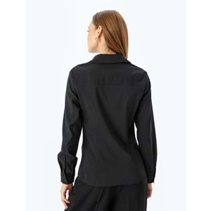 Uzun Kollu Slim Fit Klasik Poplin Gömlek 5SAK60158UW - KOTON - SİYAH - 38
