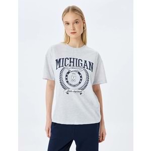 Kolej Baskılı Bisiklet Yaka Kısa Kollu Rahat Kalıp Tişört 5SAL10033IK