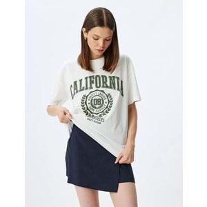 Oversize Kolej Baskılı Bisiklet Yaka Kısa Kollu Pamuklu Tişört 5SAL10059IK