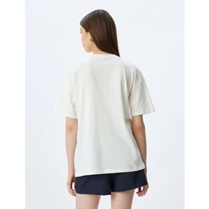 Oversize Kolej Baskılı Bisiklet Yaka Kısa Kollu Pamuklu Tişört 5SAL10059IK