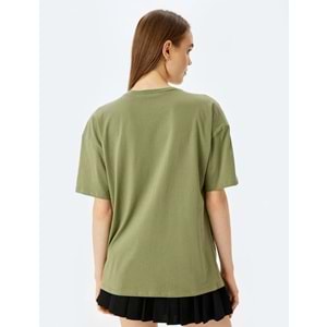 Slogan Baskılı Kısa Kollu Bisiklet Yaka Oversize Tişört 5SAL10089IK