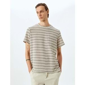 Kısa Kollu Bisiklet Yaka Pamuk Karışımlı Çizgili Tişört 5SAM10059HK