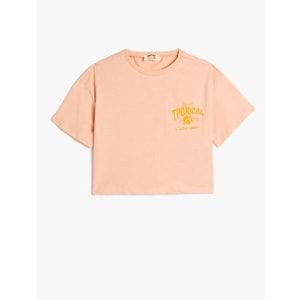 Kız Çocuk Tropik Baskılı Krop Tişört Kısa Kollu Bisiklet Yaka 5SKG10144AK - KOTON - PEMBE - 6-7 YAŞ