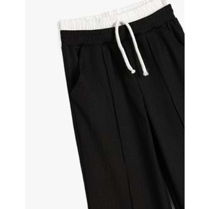 Kız Çocuk Cepli Çift Bel Detaylı Beli Lastikli Basic Pantolon 5SKG40047AK - KOTON - SİYAH - 5-6 YAŞ