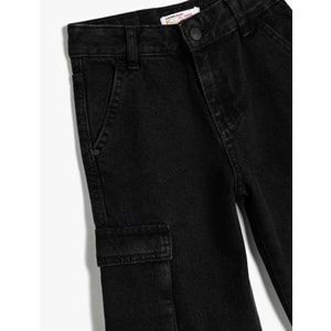Kız Çocuk Kargo Cepli Pamuklu Bol Paça Denim Pantolon 5SKG40105AD