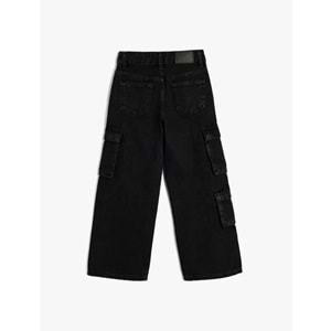 Kız Çocuk Kargo Cepli Pamuklu Bol Paça Denim Pantolon 5SKG40105AD