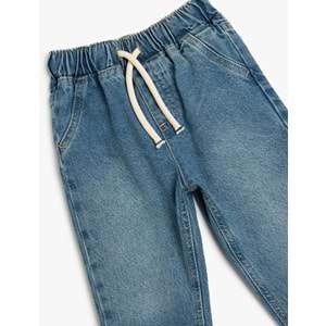 Erkek Bebek Beli Bağcıklı Pamuklu Jogger Pantolon 5SMB40003TD - KOTON - ORTA İNDİGO - 9-12 AY