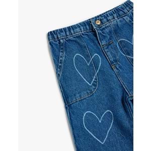 Kız Bebek Kalp Desenli Cep Detaylı Pamuklu Denim Pantolon 5SMG40008AD - KOTON - KOYU İNDİGO - 24-36 AY