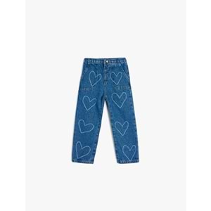 Kız Bebek Kalp Desenli Cep Detaylı Pamuklu Denim Pantolon 5SMG40008AD - KOTON - KOYU İNDİGO - 24-36 AY