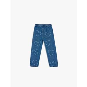 Kız Bebek Kalp Desenli Cep Detaylı Pamuklu Denim Pantolon 5SMG40008AD - KOTON - KOYU İNDİGO - 12-18 AY