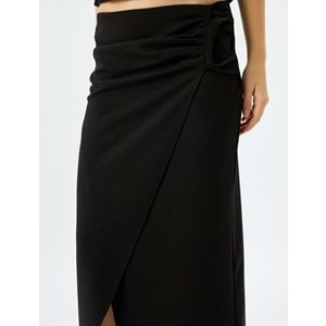 Midi Boy Asimetrik Kruvaze Etek 5SAK10037EK - KOTON - SİYAH - S