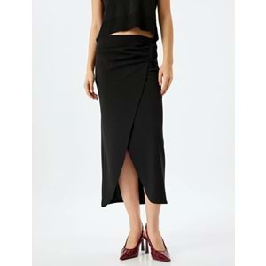 Midi Boy Asimetrik Kruvaze Etek 5SAK10037EK - KOTON - SİYAH - S