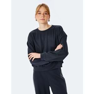 Bisiklet Yaka Uzun Kollu Basic Sweatshirt 5SAK10112EK - KOTON - SİYAH - XL
