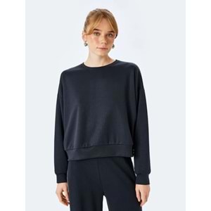 Bisiklet Yaka Uzun Kollu Basic Sweatshirt 5SAK10112EK - KOTON - SİYAH - XL