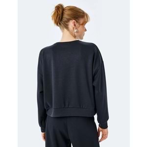 Bisiklet Yaka Uzun Kollu Basic Sweatshirt 5SAK10112EK - KOTON - SİYAH - XL