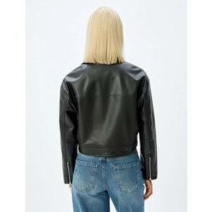 Suni Deri Ceket Fermuarlı Cepli 5SAK20007EW - KOTON - SİYAH - 42