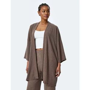 Kadın Giyim Viskon Karışımlı Rahat Kalıp Geniş Uzun Kollu Kimono 5SAK30054EK - KOTON - KAHVERENGİ - S