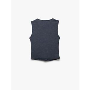 Kadın Giyim Slim Fit Kolsuz Düğmeli V Yaka Yelek 5SAK30059EK - KOTON - LACİVERT - M