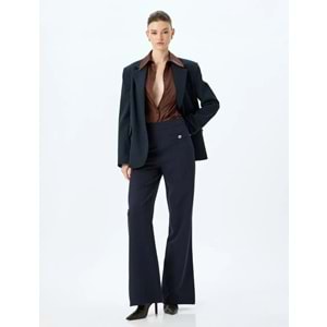 Yüksek Bel Geniş Paça Kumaş Pantolon 5SAK40059UW - KOTON - LACİVERT - 40