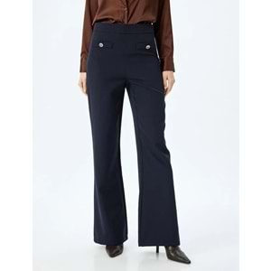 Yüksek Bel Geniş Paça Kumaş Pantolon 5SAK40059UW - KOTON - LACİVERT - 40